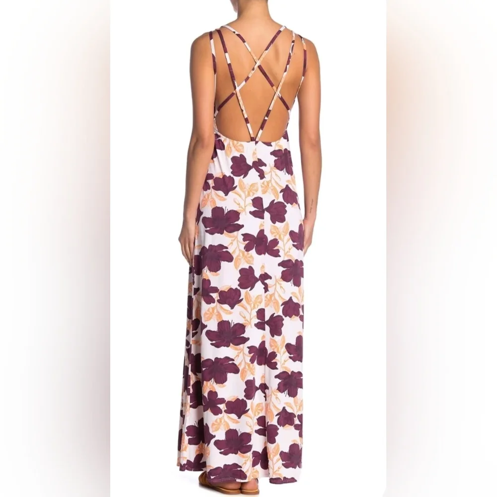 Maaji‎ Floral Print Strappy Back Maxi Dress Swimsuit Cover Size M Boho Chic NWT